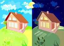 Infographic of house during day and nightime