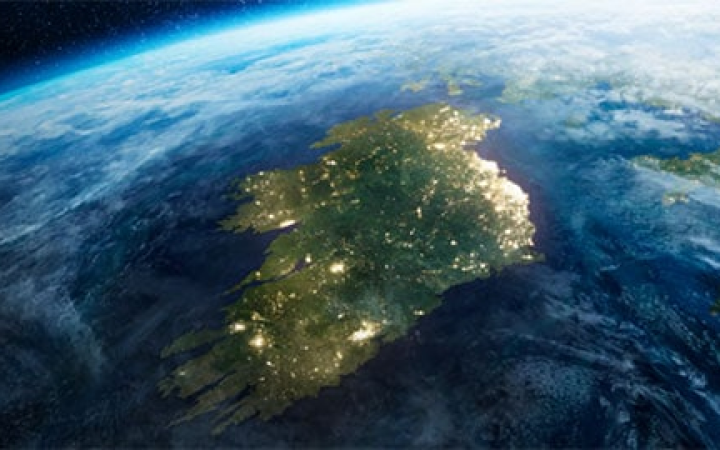 Satellite view of Ireland at night from space